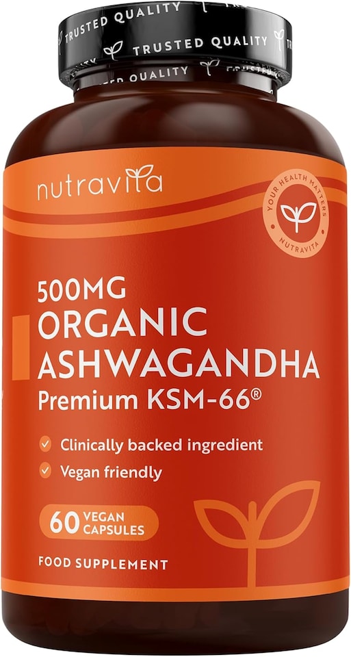 image 1 of Nutravita Organic Ashwagandha KSM-66 with 5pct Withanolides - Highest Concentration Most Bioavailable Full-Spectrum Root Powder - 60 Vegan Capsules