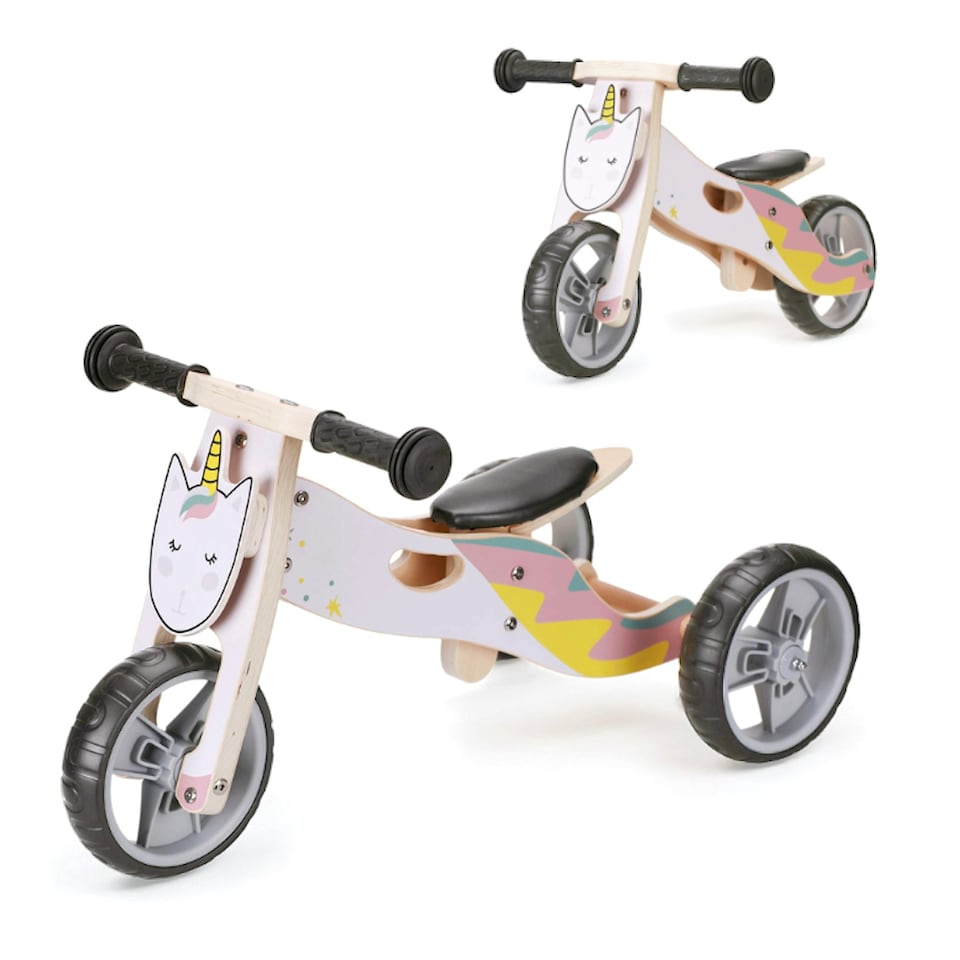 image 1 of Hooga 2-in-1 Balance Bike - Wooden Trike for Kids - Unicorn Pink