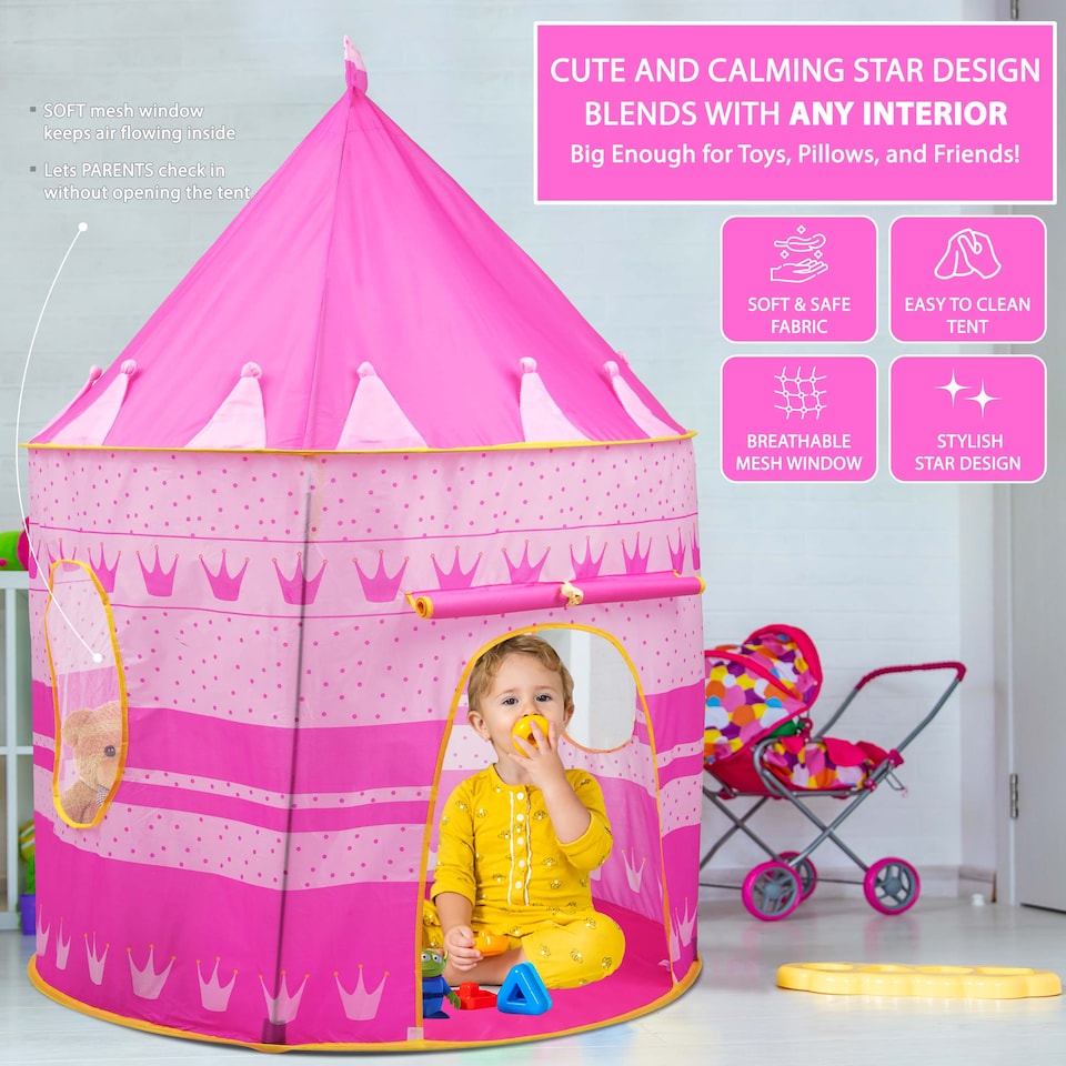 image 1 of KIDS POP UP WIZARD PRINCESS CASTLE BALL PLAYING TENT INDOOR OUTDOOR PLAYHOUSE