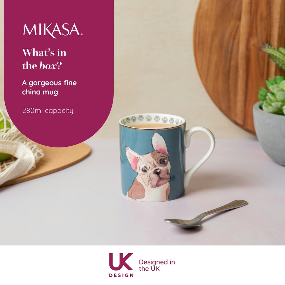 image 1 of Mikasa French Bull Dog Straight-Sided Porcelain Mug, 280ml | Blue | 1