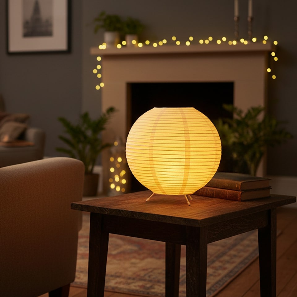 image 1 of Auraglow Rice Paper LED Table Lamps - Round | White