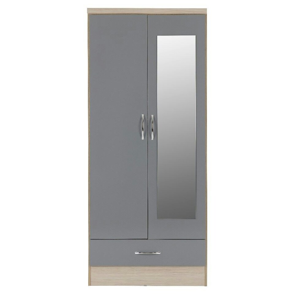 image 1 of Nevada 2 Door 1 Drawer Mirrored Wardrobe Grey | 3D Effect Grey