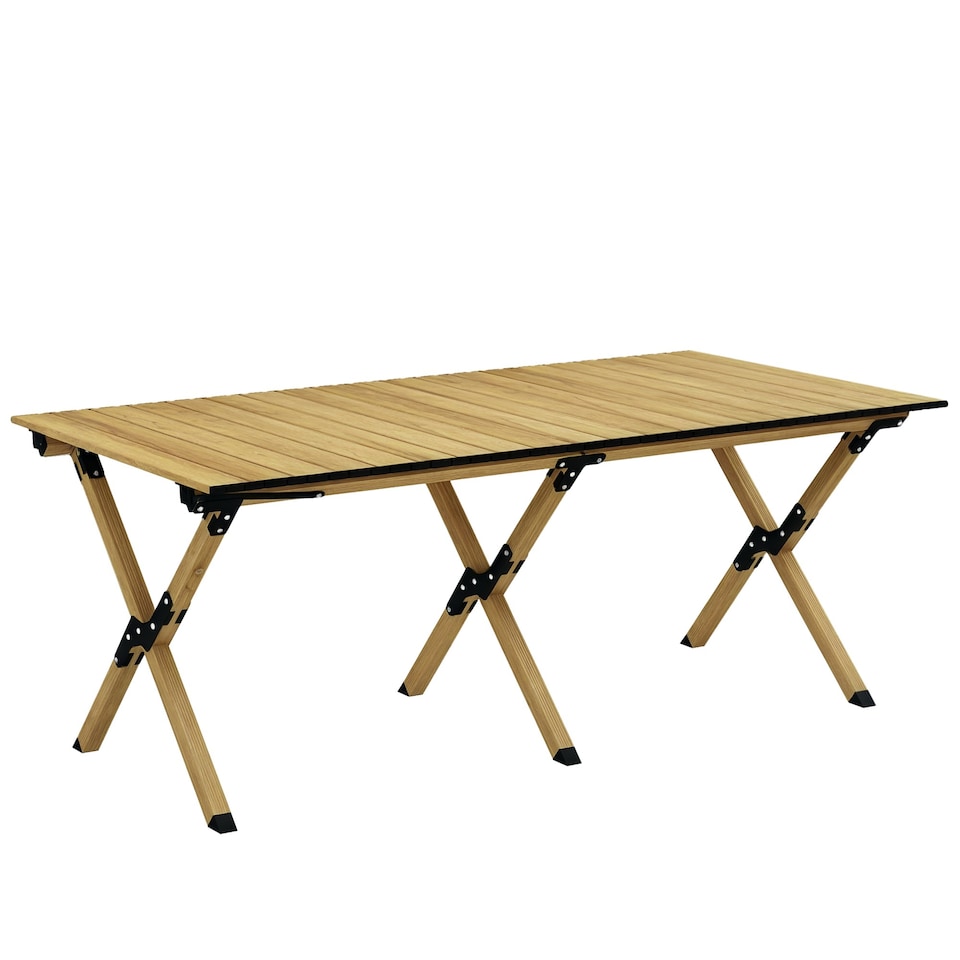 image 1 of Outsunny Folding Camping Table Aluminium Picnic Table with Roll-Up Top Natural