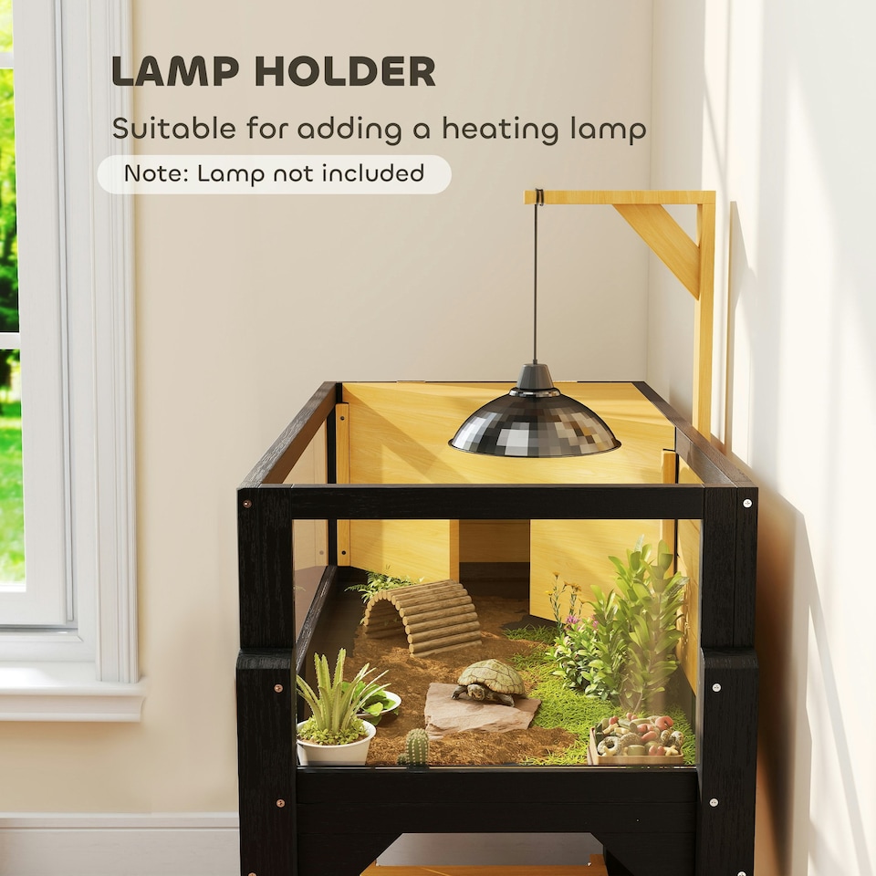 image 1 of PawHut Wooden Tortoise House with Storage Shelf, Clear Observation Windows