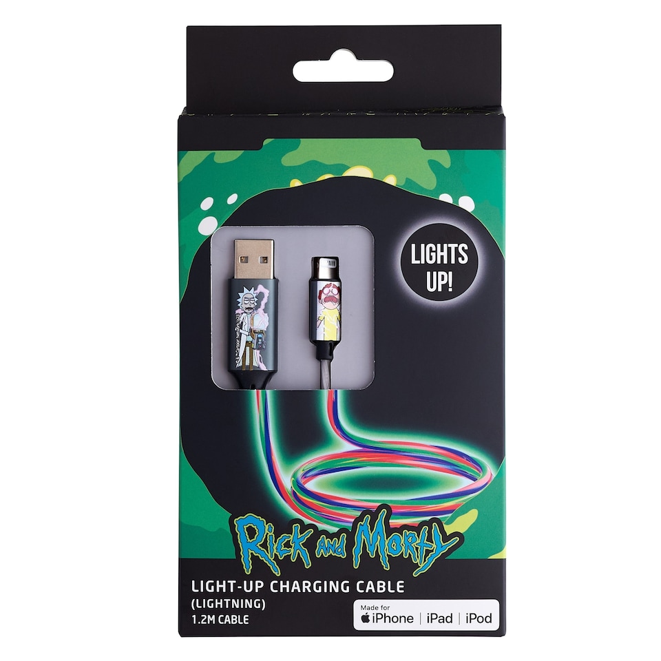 image 1 of Lazerbuilt Rick & Morty Flowing LED Lightning Charging Cable