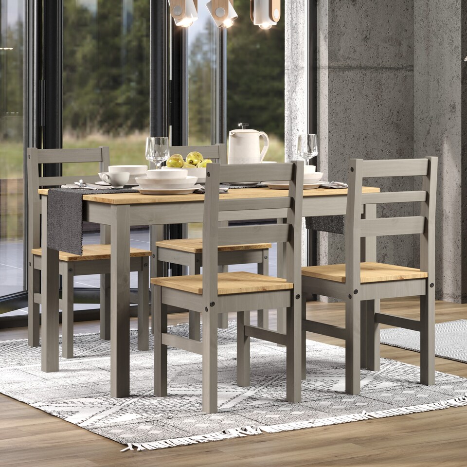 image 1 of Corona Grey Rectangular Dining Table with 4 Grey Pine Chairs - Compact Dining Set | Grey | Antique Waxed Pine | One Size | 1
