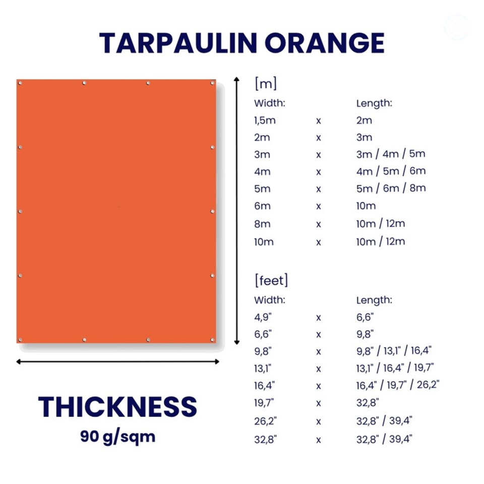 image 1 of Orange Waterproof Tarpaulin 90gsm Reinforced Camping Cover Strong Lightweight 10x12