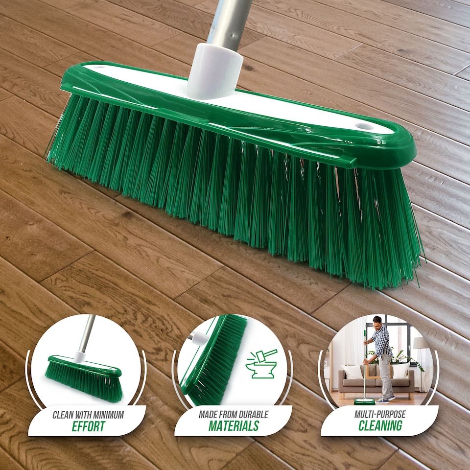image 1 of TDBS Colour Coded Indoor Sweeping Broom with Scraper