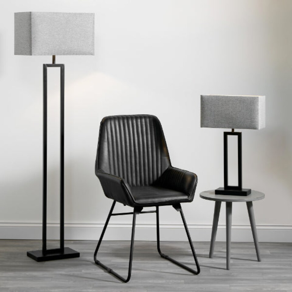 image 1 of Walsten Black Floor Lamp with Grey Shade