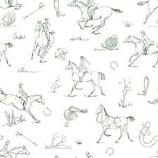 Equestrian Wallpaper Horse Riding White Green Country Traditional Feature Wall