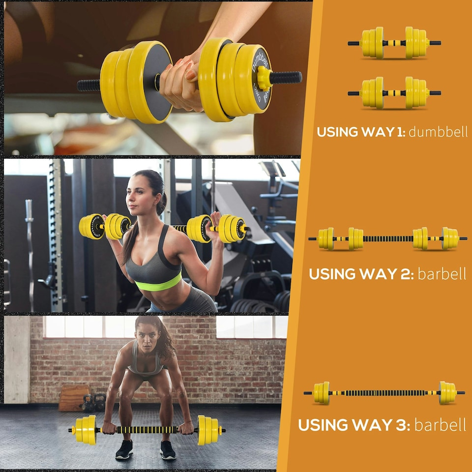 image 1 of HOMCOM 20KG Barbell & Dumbbell Set Fitness Exercise Home Gym Plate Bar Clamp Rod