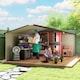 image 9 of Outsunny 13 x 11ft Metal Garden Shed, Outdoor Storage Tool House with Ventilation Slots, Foundation Kit and Lockable Double Doors, Light Brown