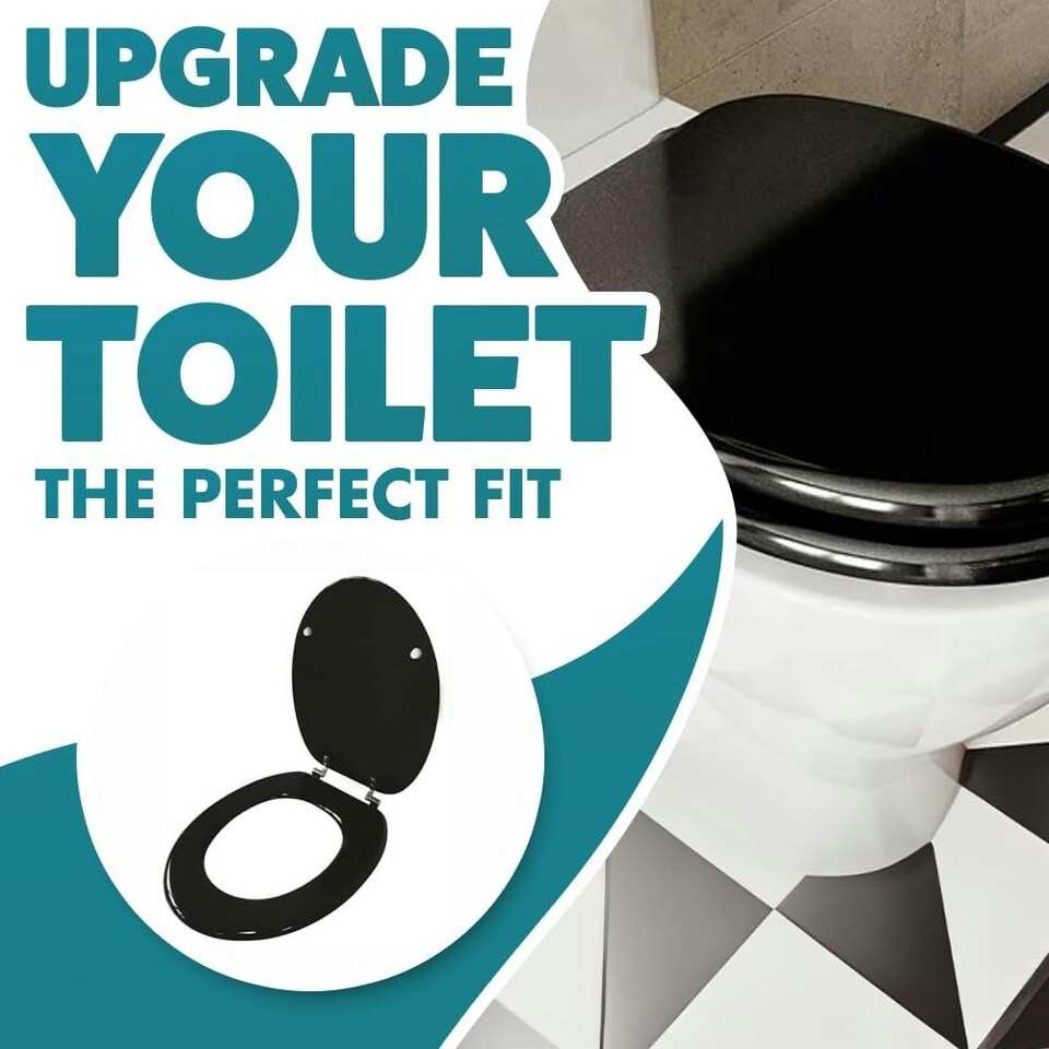 image 1 of Marco Paul Black Wooden Toilet Seat 18" Black