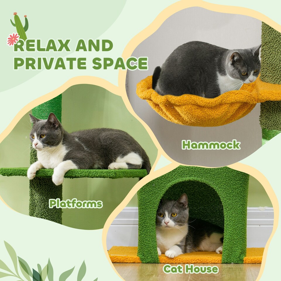 image 1 of PawHut 6-Level Floor to Ceiling Cat Tree, 230-275cm Height, Green