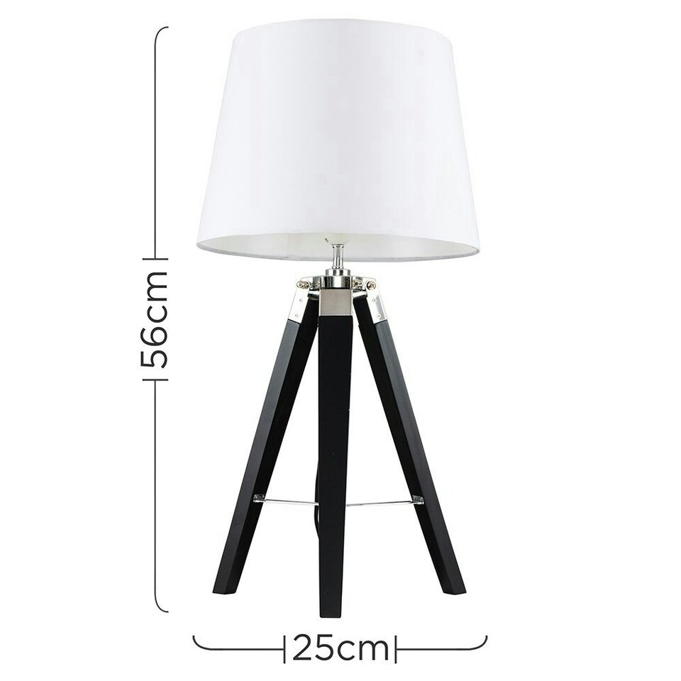 image 1 of ValueLights Clipper Black Wood Table Lamp With Large White Tapered Shade