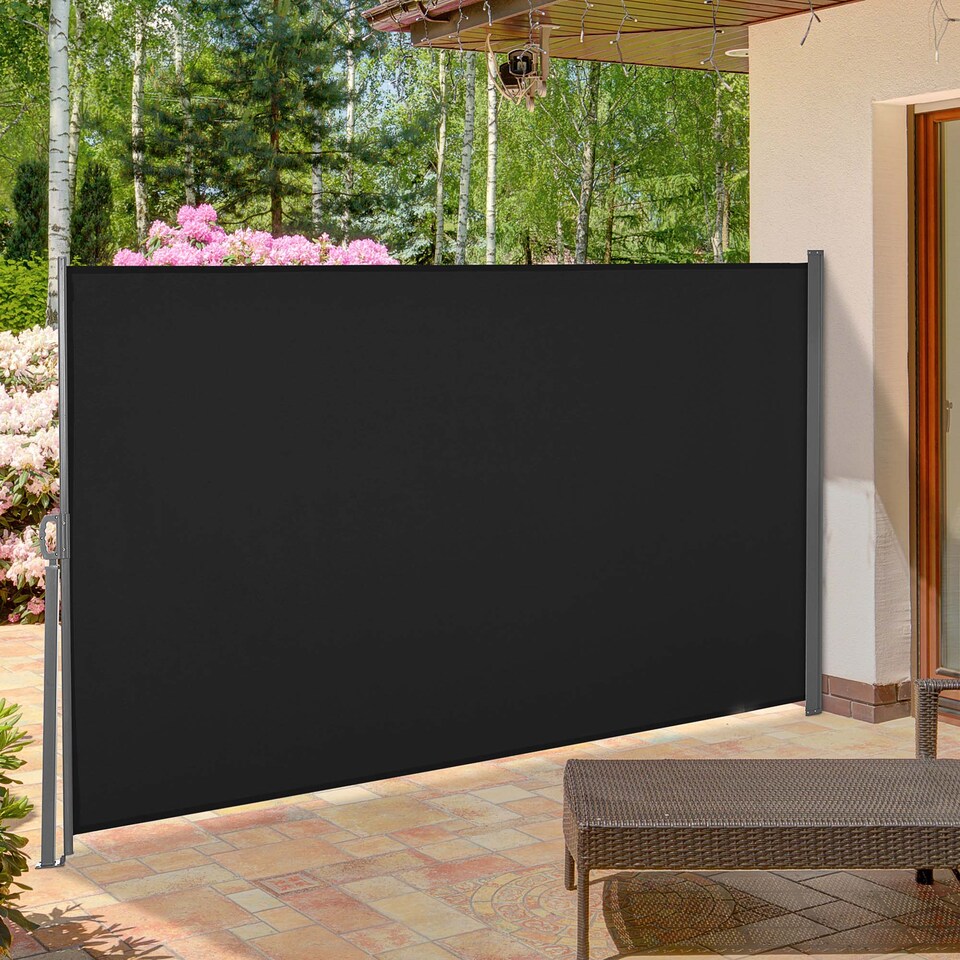 image 1 of Outsunny Retractable Sun Side Awning Screen Fence Patio Garden Wall Balcony Screening Panel Outdoor Blind Privacy Divider (3x1.6M, Black) | Black