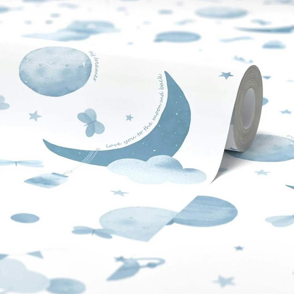 image 1 of Little Dreamer by Amy Hart Wallpaper in Blue and White Multi