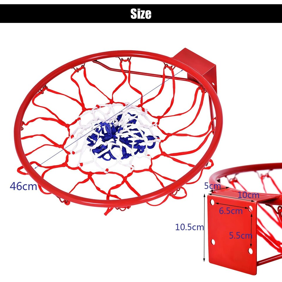 image 1 of COSTWAY 46 cm Basketball Replacement Net Goal Hoop Red Red | Standard