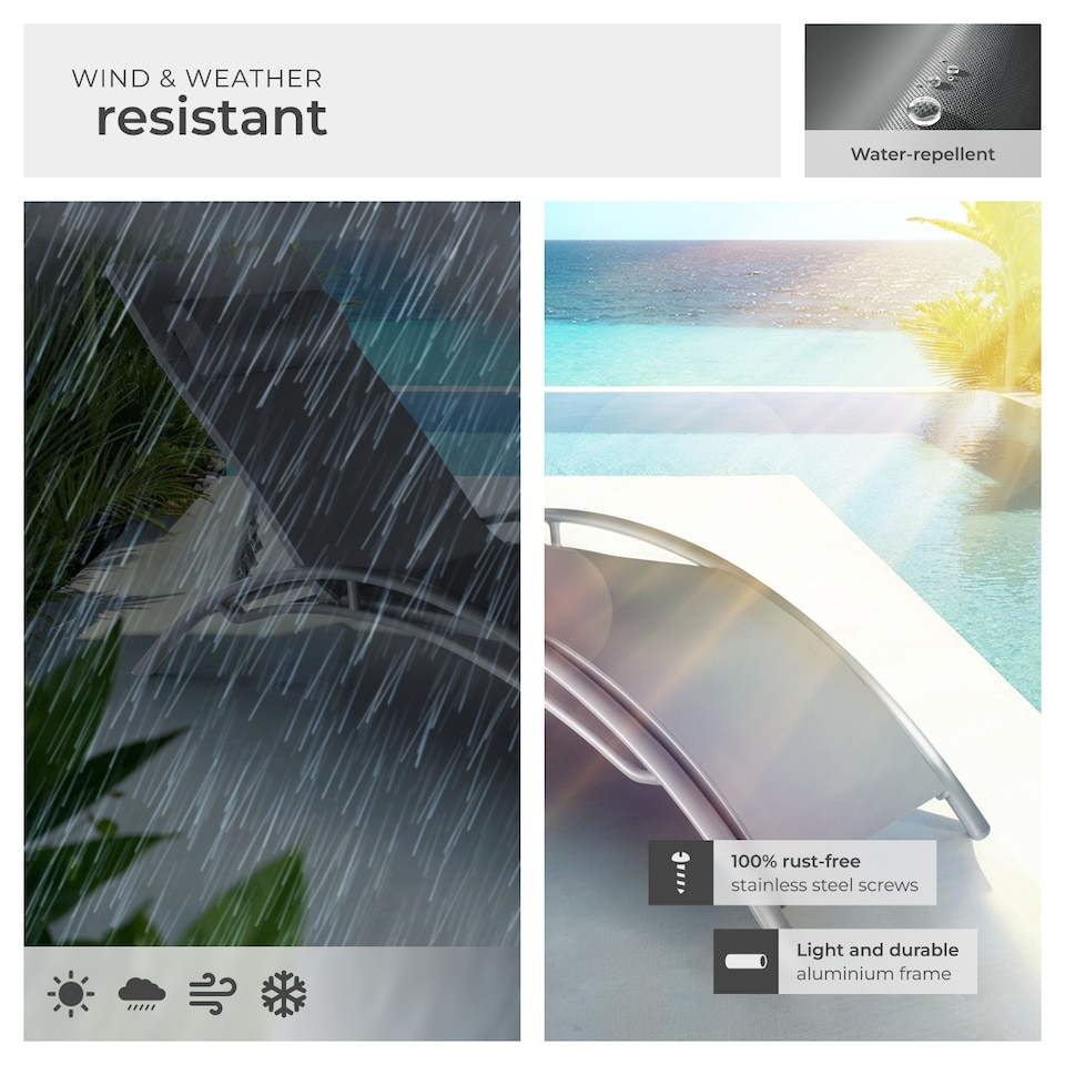 image 1 of Sun Lounger Set of 2 Alina - 5-step backrest, head cushion, aluminium frame | Grey | grey | 2