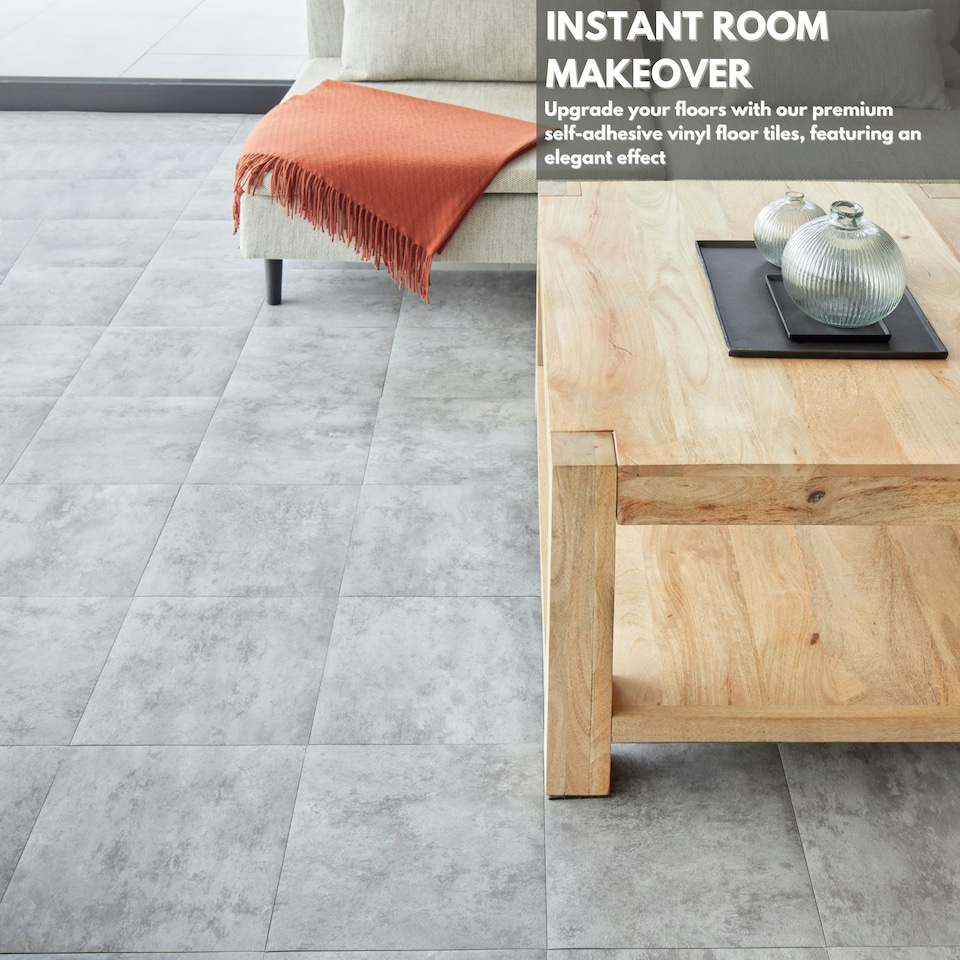 image 1 of NOVECRAFTO Vinyl Floor Tiles Self Adhesive – 12x12in Peel and Stick Flooring for Kitchen, Bathroom & Living Room – Grey Granite Effect Design Grey | 5.57 sqm