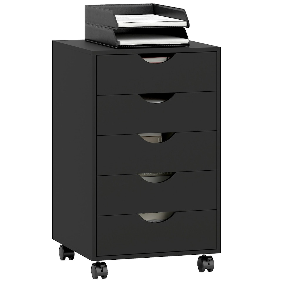 image 1 of HOMCOM Mobile Vertical Filing Cabinet with 5 Drawers for Home Office, Black