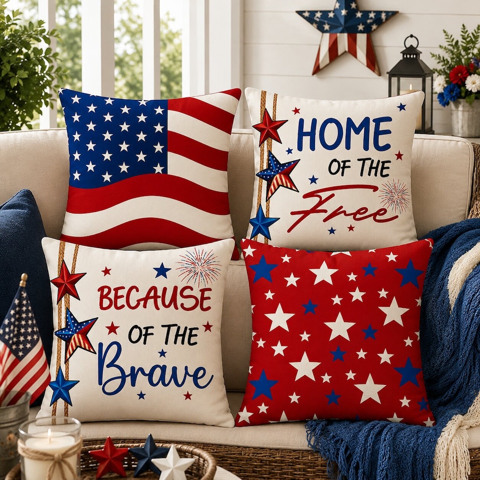image 1 of Covers&All New Year Decorative Square Throw Pillow Set of 4 with Inserts & Covers Accent Pillows for Sofa, Couch & Home Décor, Square 16 in x 16 in