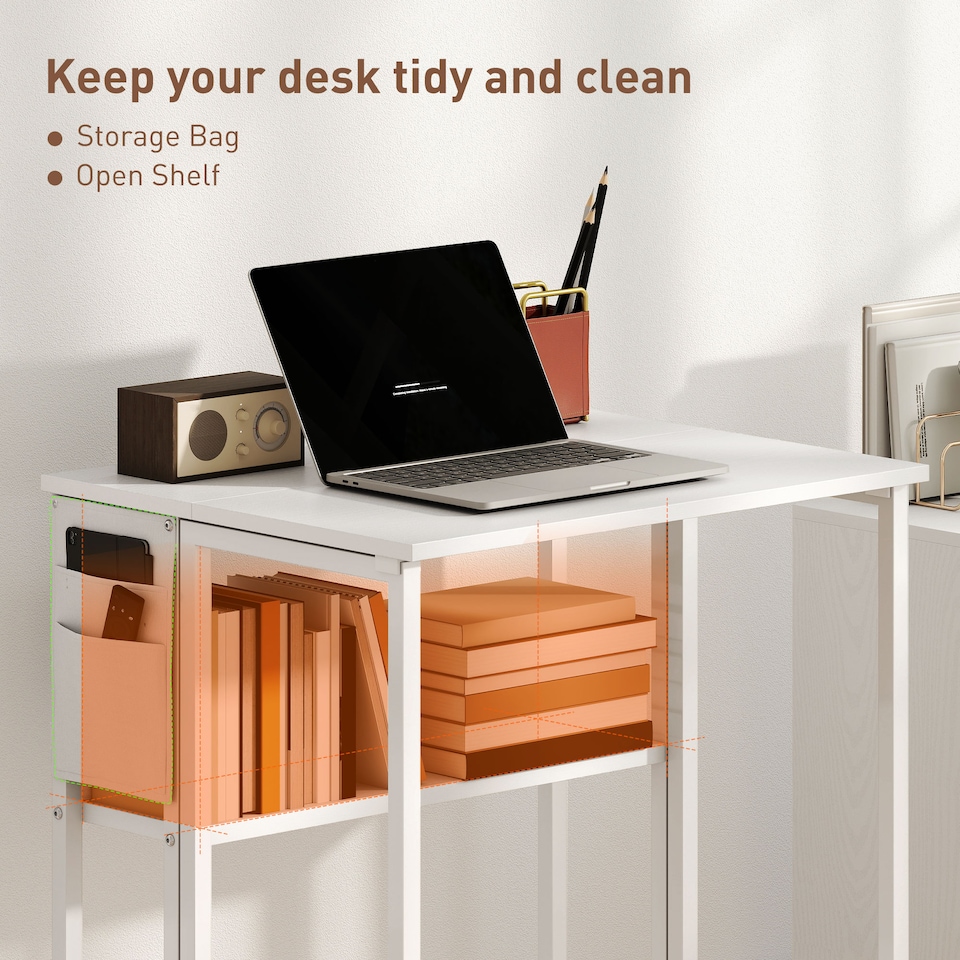 image 1 of HOMCOM Folding Desk with Storage Shelf and Bag, 63 cm Foldable Computer Desk for Small Spaces, Space Saving Writing Table on Wheels for Home Office, Bedroom, Easy Assembly, White | White