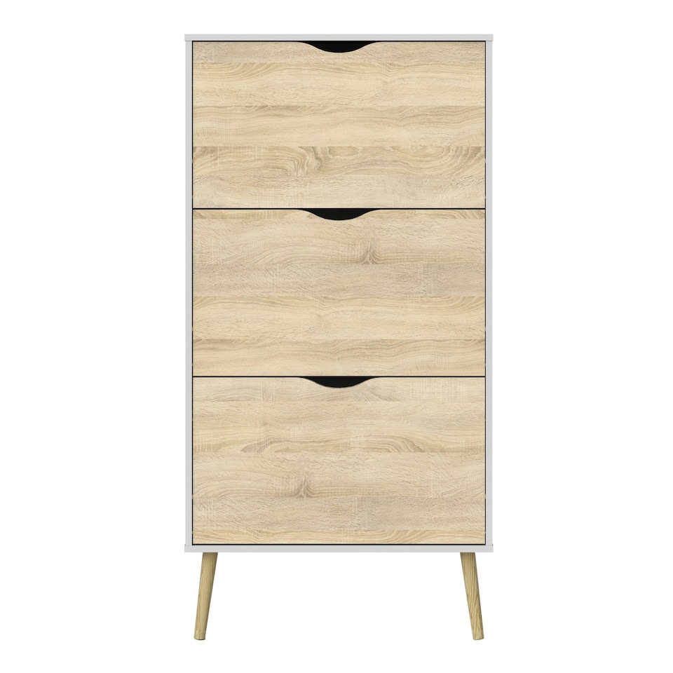 image 1 of Oslo Shoe Cabinet 3 Drawers in White and Oak
