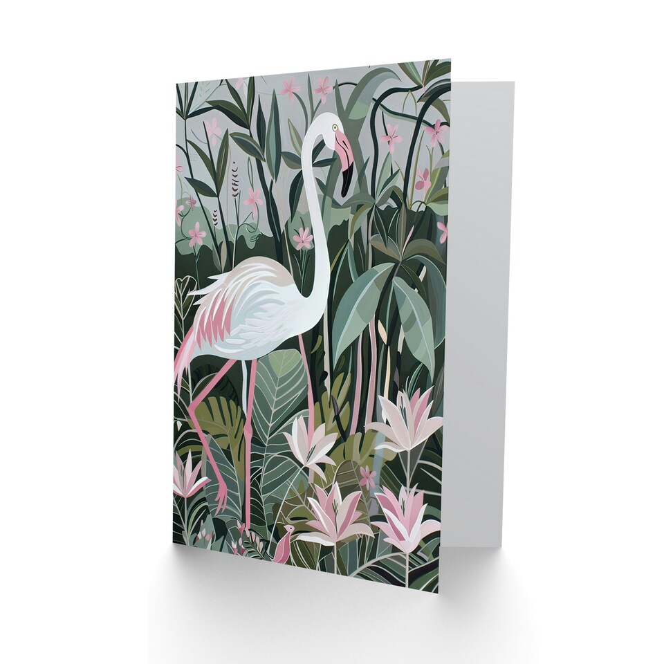 image 1 of Pink Lilies Leaves Tropical Woman Flamingo Her Birthday Card