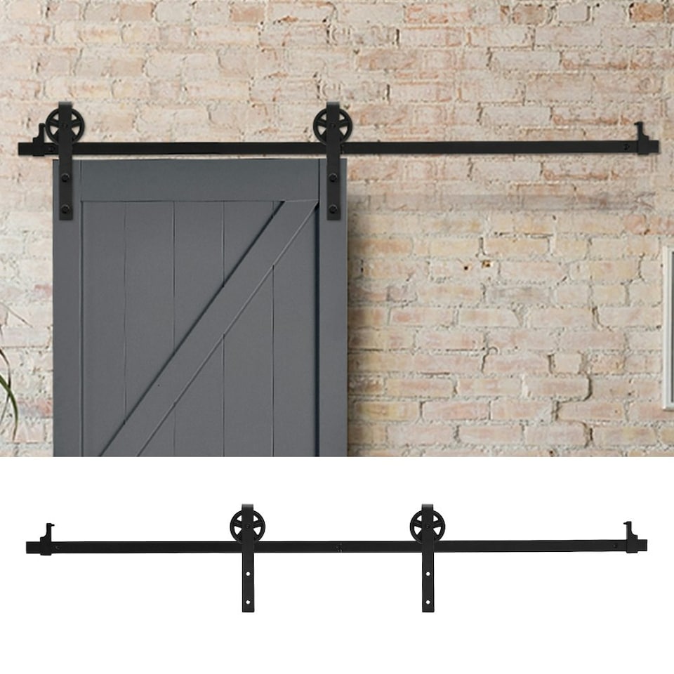 image 1 of Living and Home Rustic Barn Door Hardware Kit with Wheel Rollers 6.6ft