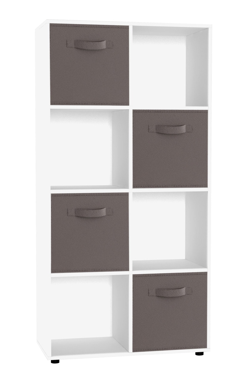 8-Cube Shelving Unit With Non Woven Inserts White White & Grey 1