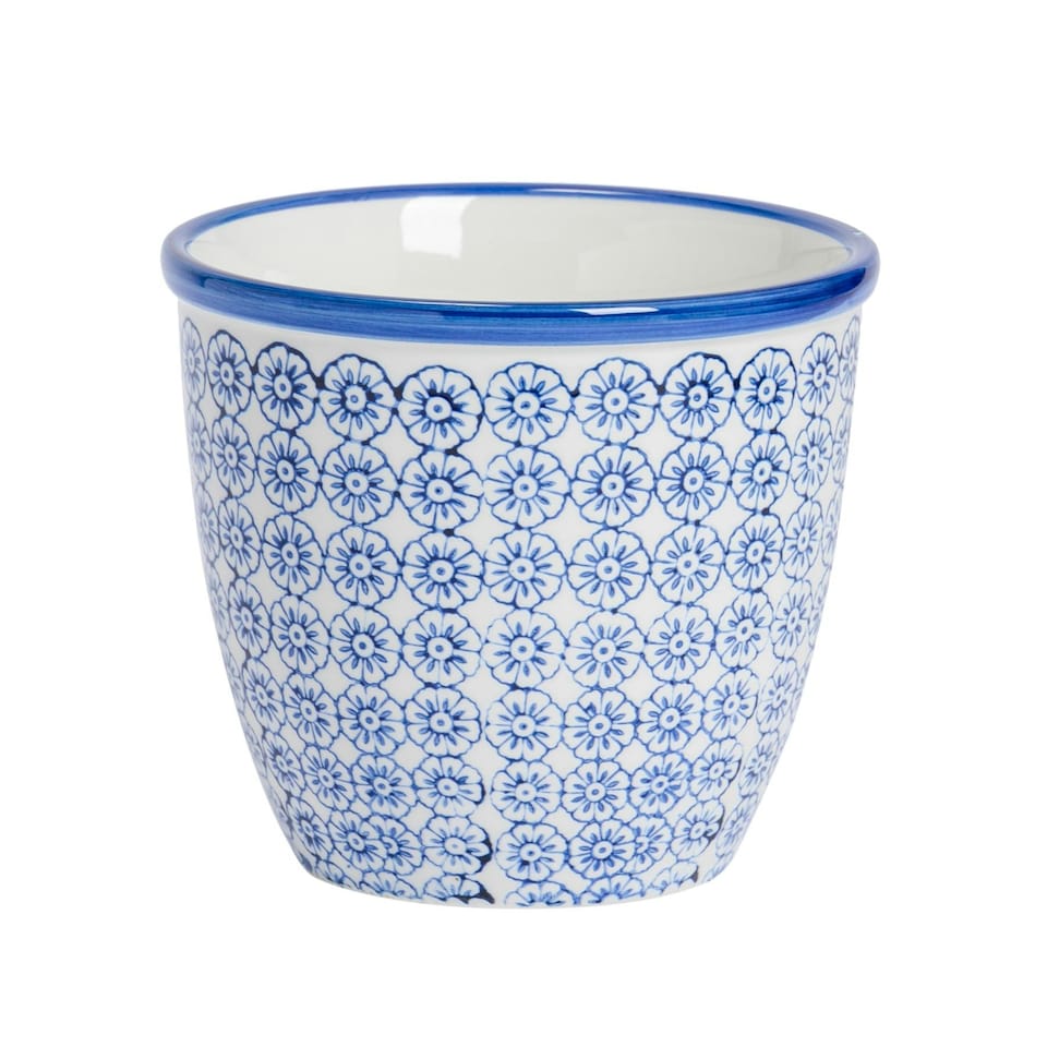 image 1 of Nicola Spring Hand-Printed Plant Pot - 14cm - Navy Blue