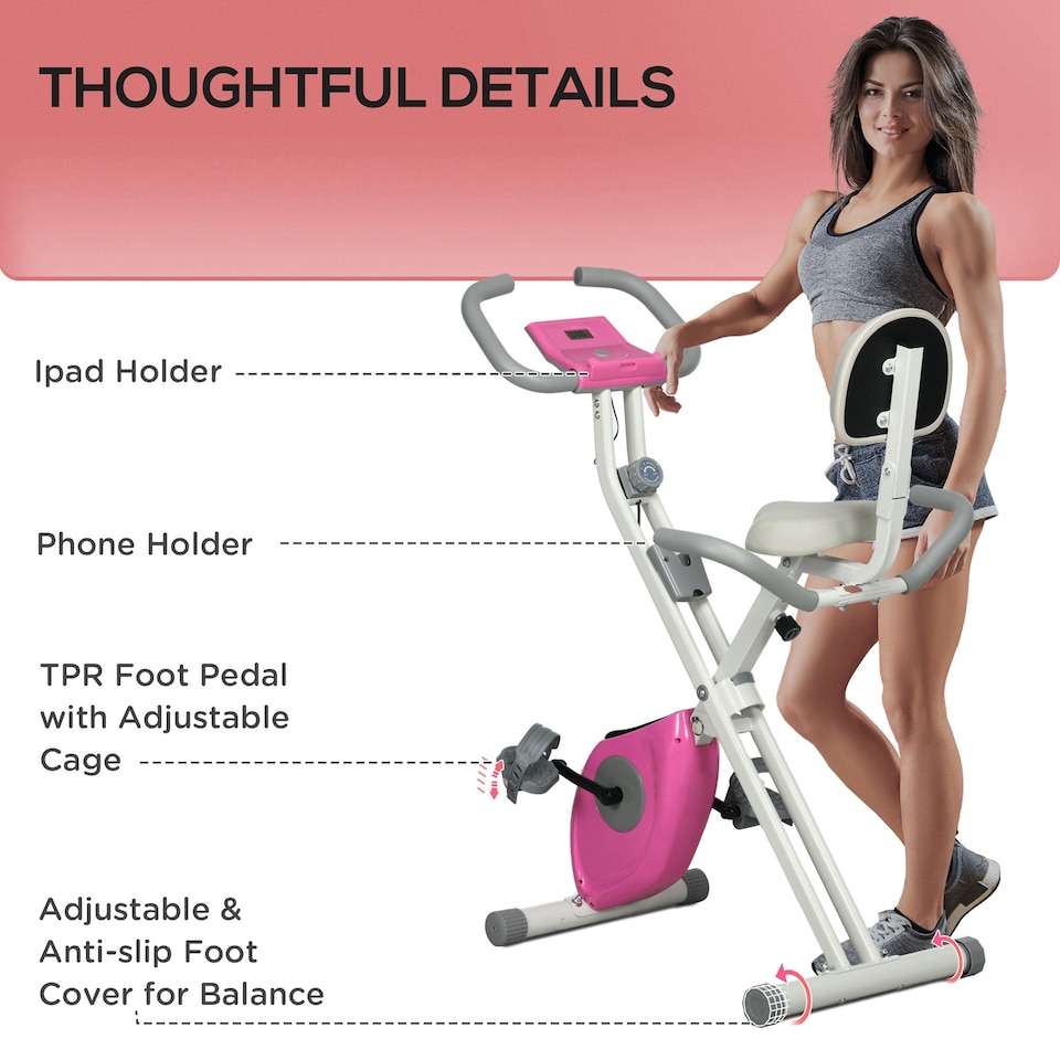 image 1 of HOMCOM Folding Exercise Bike, 8-Level Magnetic Resistance, Indoor Stationary Bike, Upright Fitness Bike with Backrest Tablet Holder, 5-Level Adjustable Seat Height - White