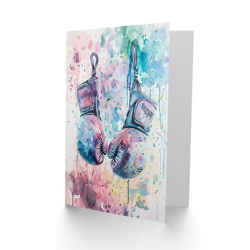 image 1 of Boxing Gloves Pastel Watercolour Splash Him Her Birthday Card