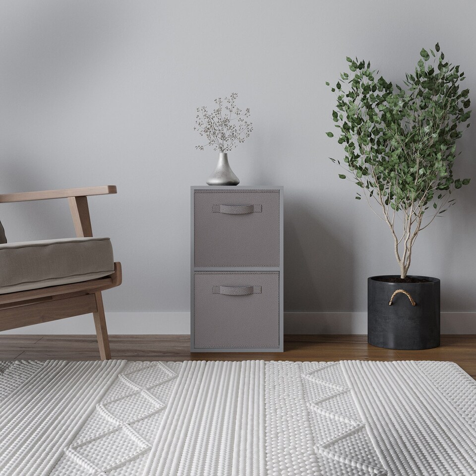 image 1 of 2-Tier Cube Shelving Unit with Inserts | Grey | Grey & Grey | 1