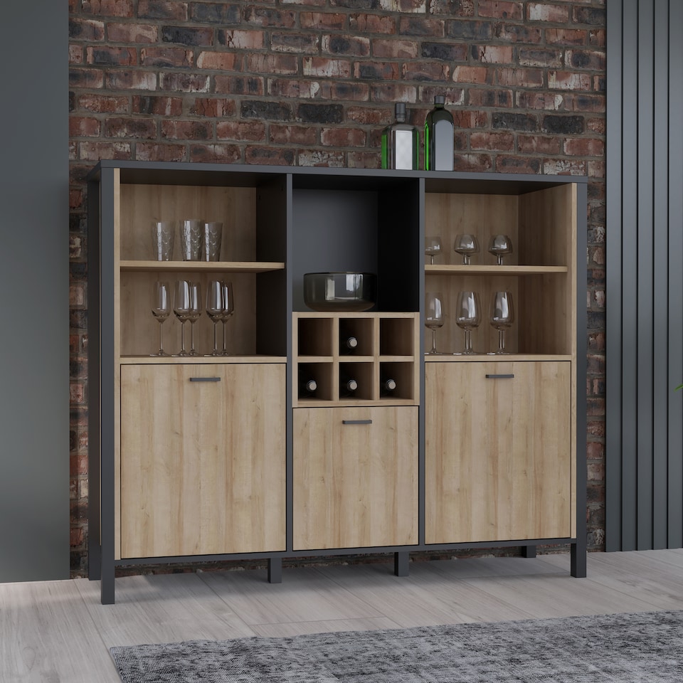 image 1 of High Rock Shelf Unit in Matt Black/Riviera Oak