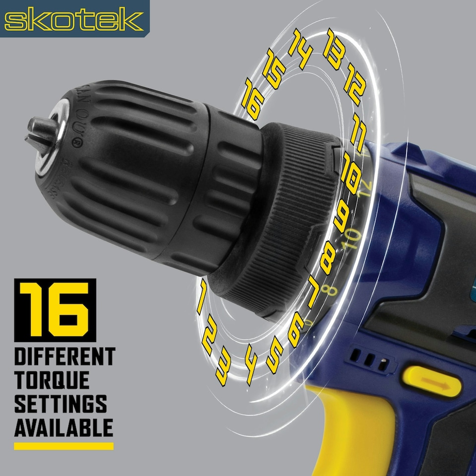 image 1 of Skotek 18V Cordless Drill & 13pc Screwdriver Set (2 Batteries & Charger Included)