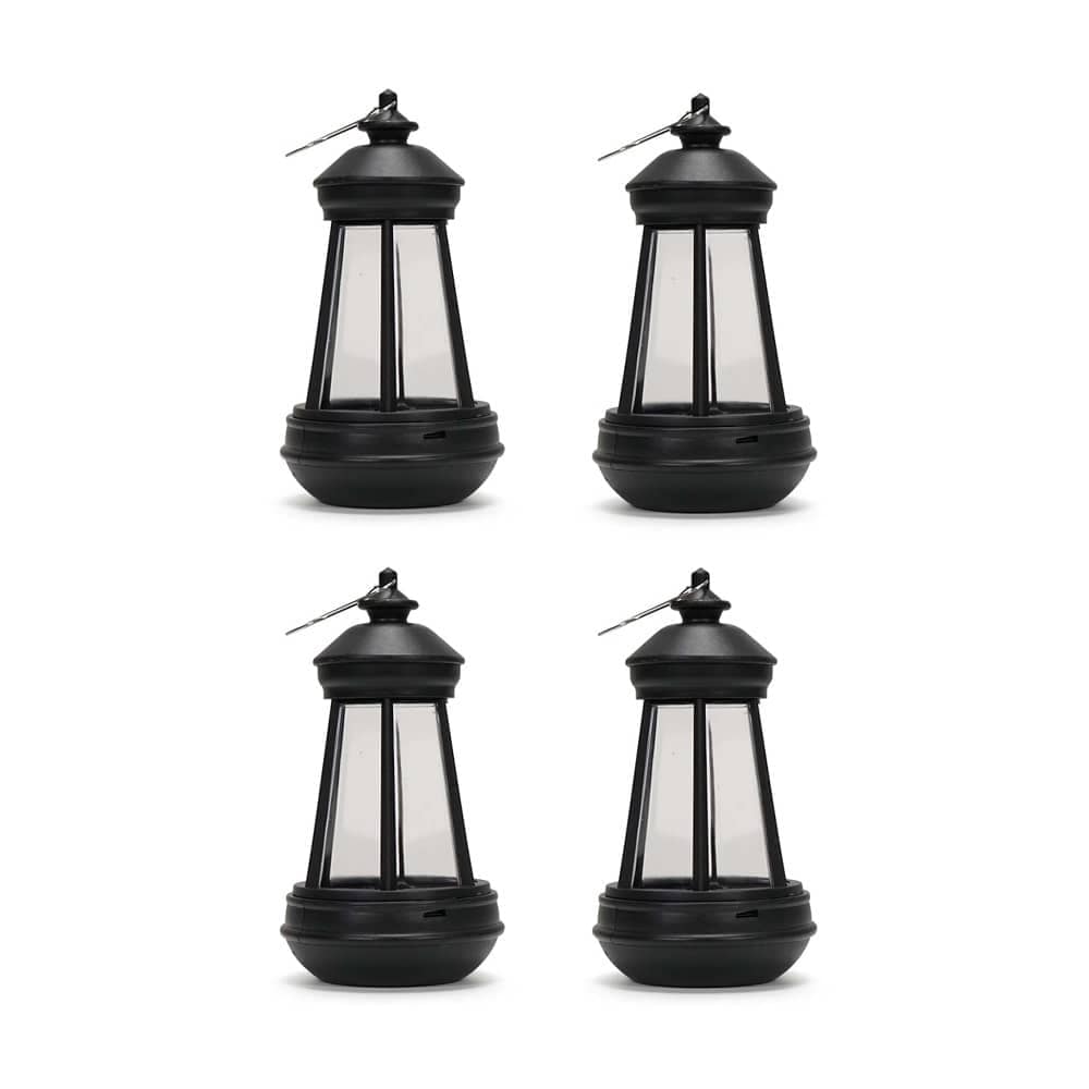 ValueLights Solar 4 Pack Black Outdoor Lantern | Black