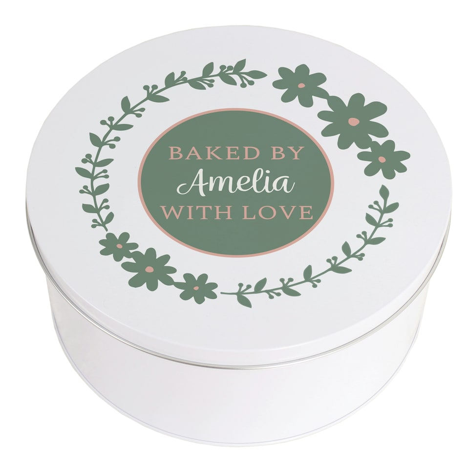 image 1 of Personalised Floral Cake Tin White