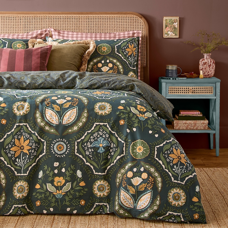 image 1 of Furn Ember Reversible Printed Duvet Cover Set, Midnight Green