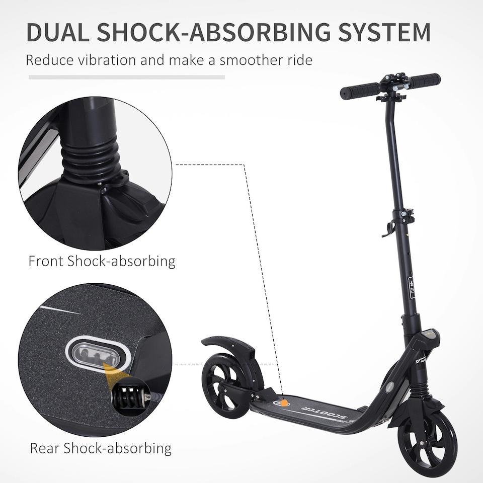 image 1 of HOMCOM Folding Kick Scooter Teens Adult Ride On Adjustable 2 Big Wheels Black