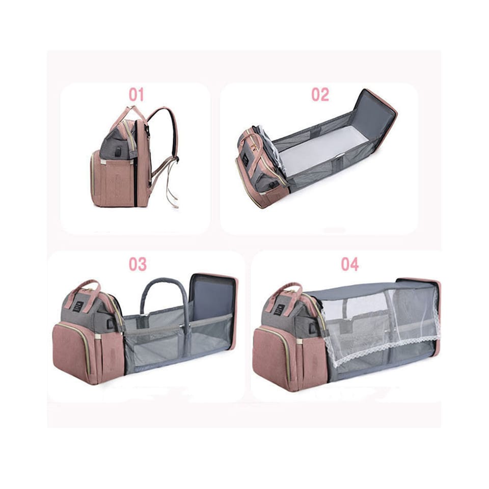 image 1 of Multifunctional Folding Cot and Changing Bag | Pink | Pink
