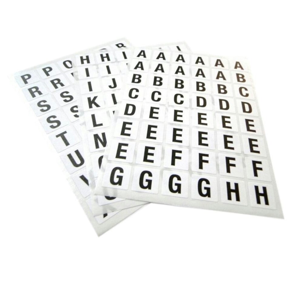 image 1 of Pack of 144 A-Z Black on White 13x13m Alphabet Stickers