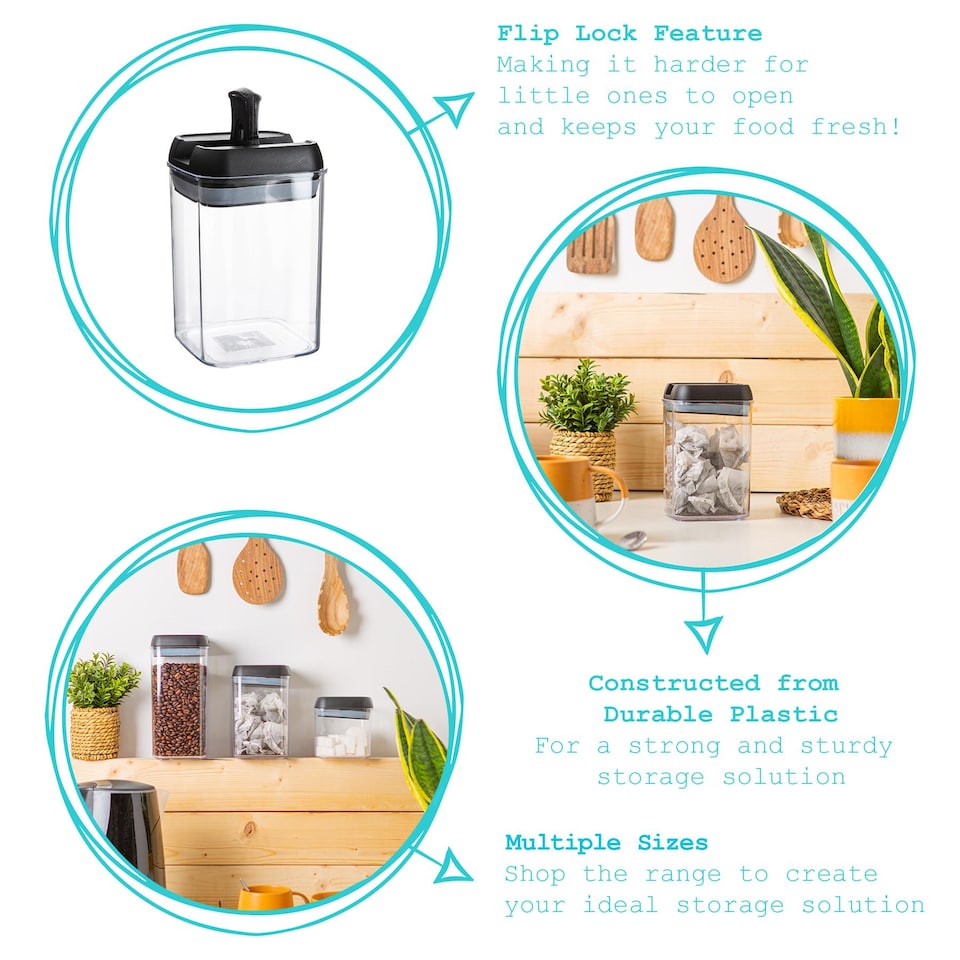 image 1 of Argon Tableware Flip Lock Plastic Food Storage Containers - 800ml - Black - Pack of 3