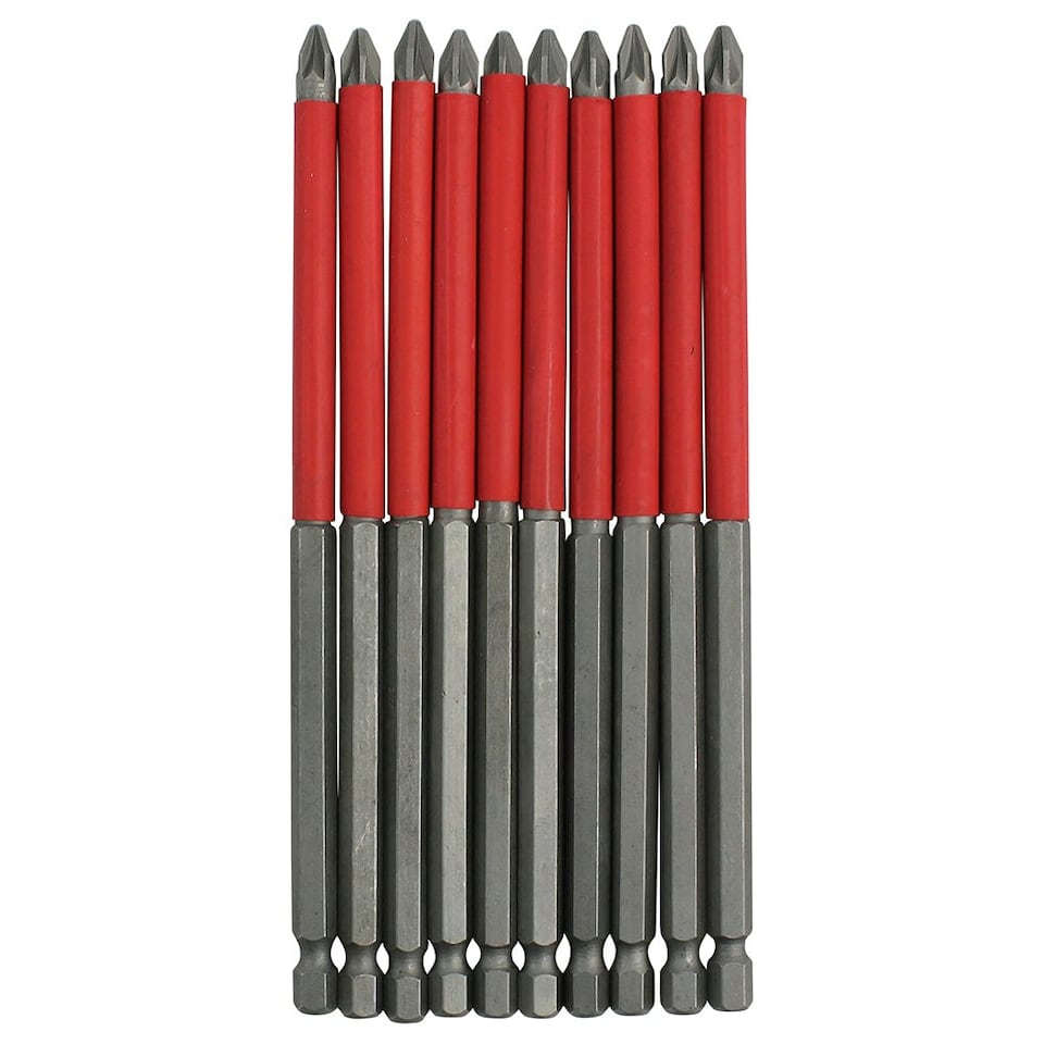 image 1 of Dekton Power Tool Bit Set 10pc Non Slip Pozidrive Pozi Pz2 Screwdriver 150mm