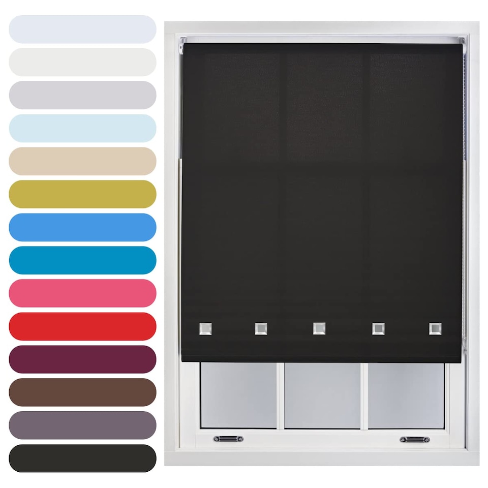image 1 of FURNISHED Roller Blinds Daylight Square Eyelet Light Filtering Easy Fit Trimmable Window Shade | Black | Black