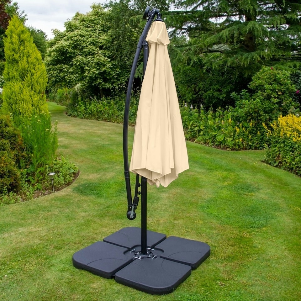 image 1 of Beige 3m LED Cantilever Parasol With Plain Base