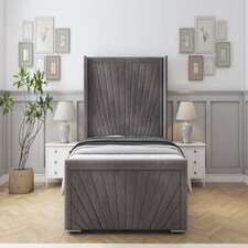 Sloomy Rutherford Slate Naples Bed Frame With Mattress With 50" Upholstered Wingback Headboard 4' Small Double