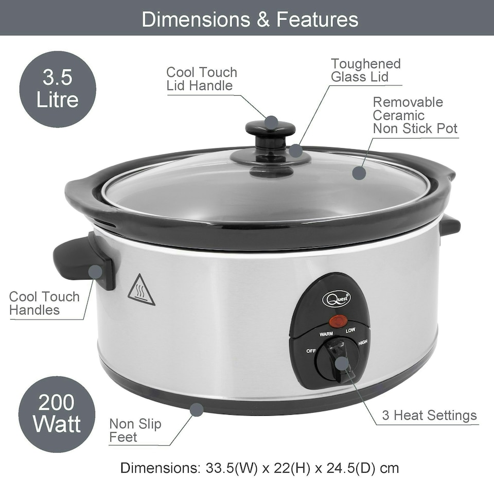 image 1 of Quest Stainless Steel 3.5L Slow Cooker