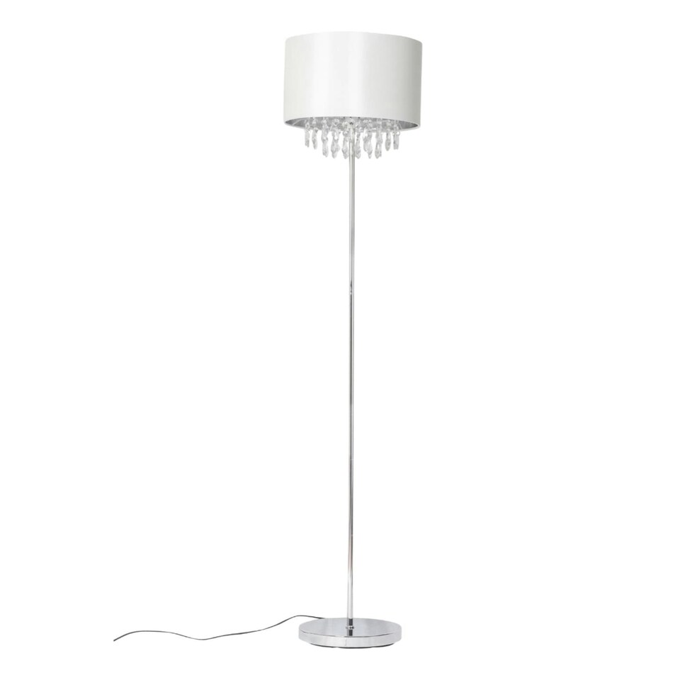 image 1 of First Choice Lighting Pair of Cream Faux Silk Jewelled Floor Lamps Chrome | White